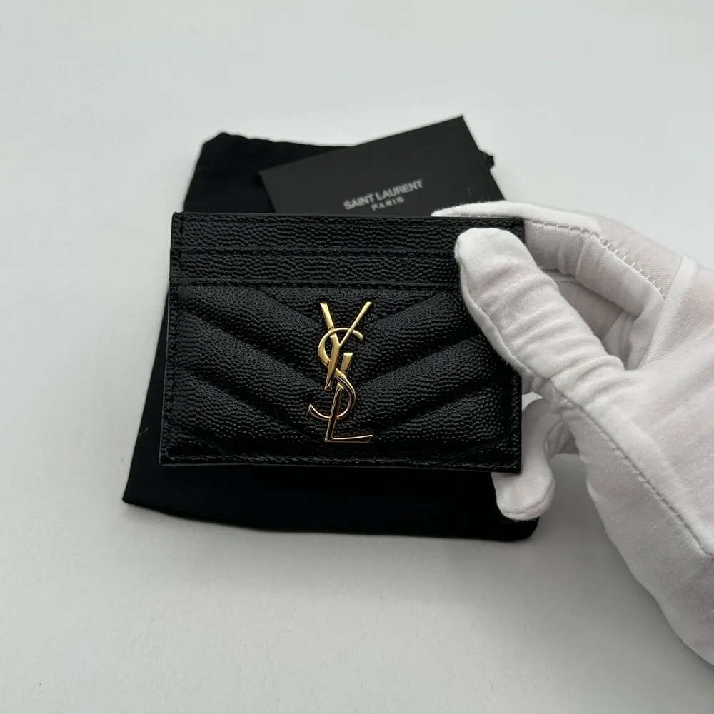 YSL Yves Saint Laurent Pebbled Leather Card Holder - Picture 1 of 9